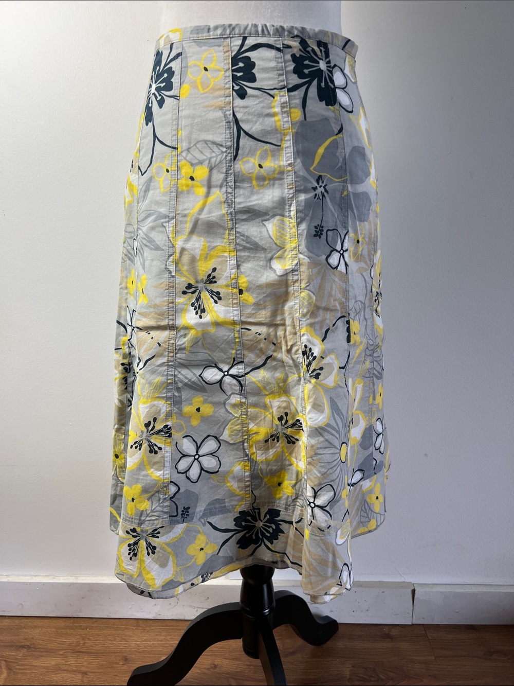 Floral Yellow and Grey A-Line Skirt from Eric Alexandre